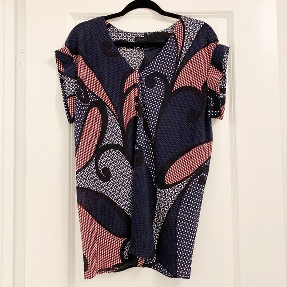 Theory sz L 100% silk geometric abstract top blouse - Picture 1 of 8